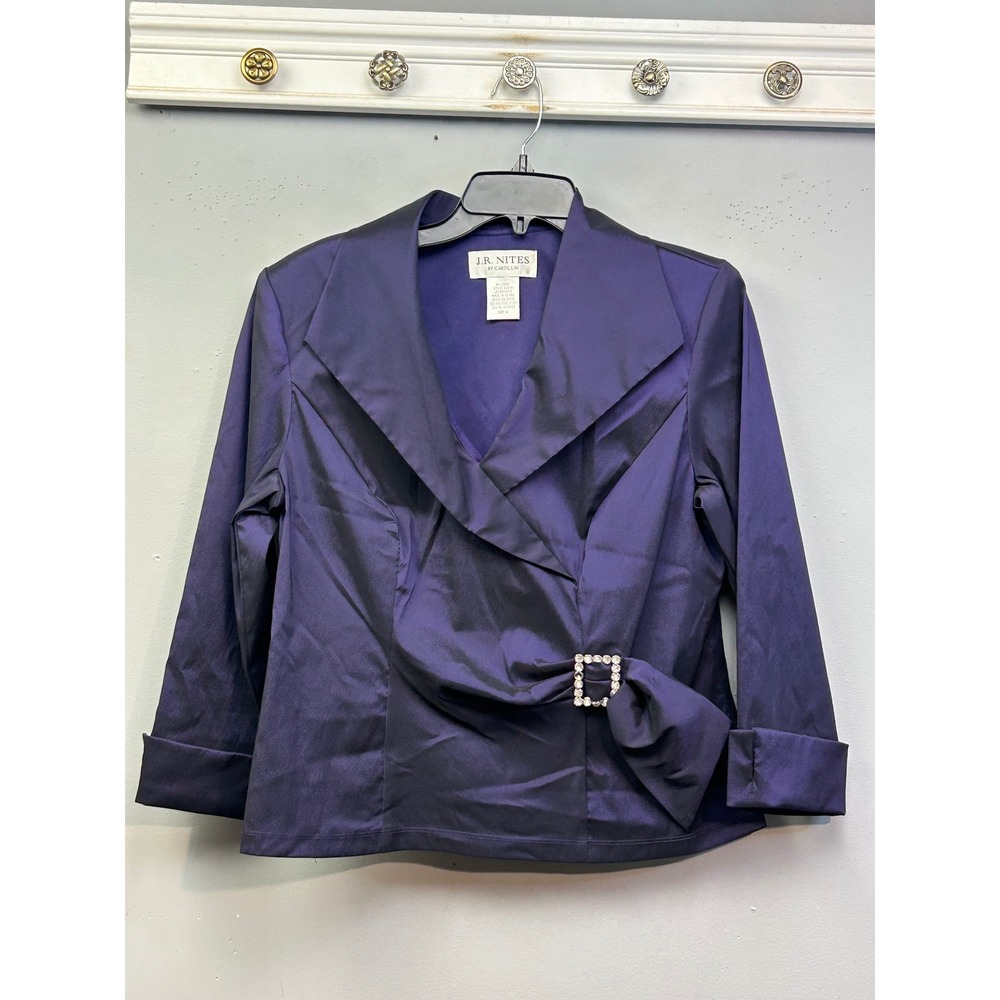 J.R.‎ Nites Evening Jacket Women 14 Purple Carol Lin Wrap Rhinestone Shiny 90's